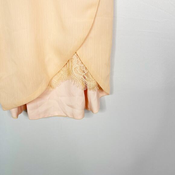 New Revolve Lovers + Friends XSmall XS Peach Orange Faux Wrap Dress with Lace - Picture 5 of 12